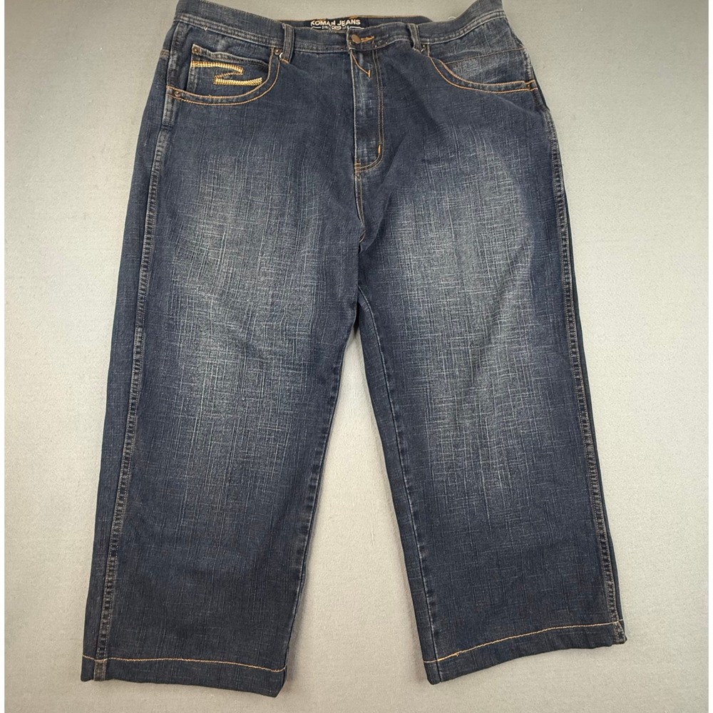 Koman‎ Y2K Jeans Denim Vintage Pants Mens 42 Blue Embroidered Straight Leg Loose